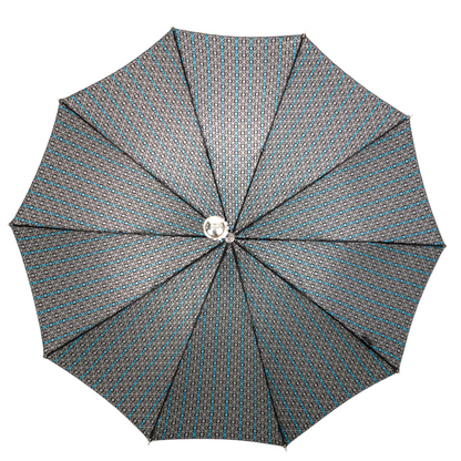 Grey and Blue Jacquard Umbrella with a Silver-Plated Crystal Handle