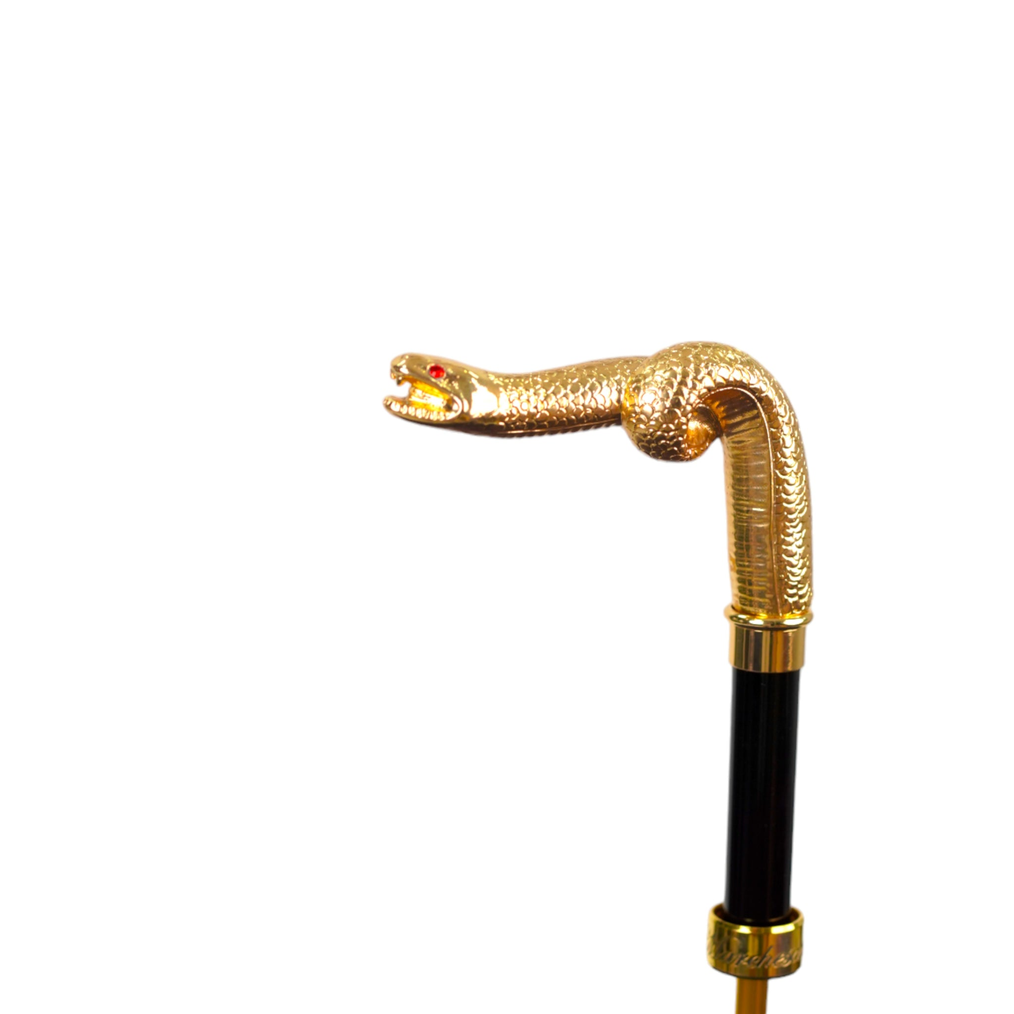 Luxury Blue and Bordeaux Striped Men’s Umbrella with Gold Snake Handle