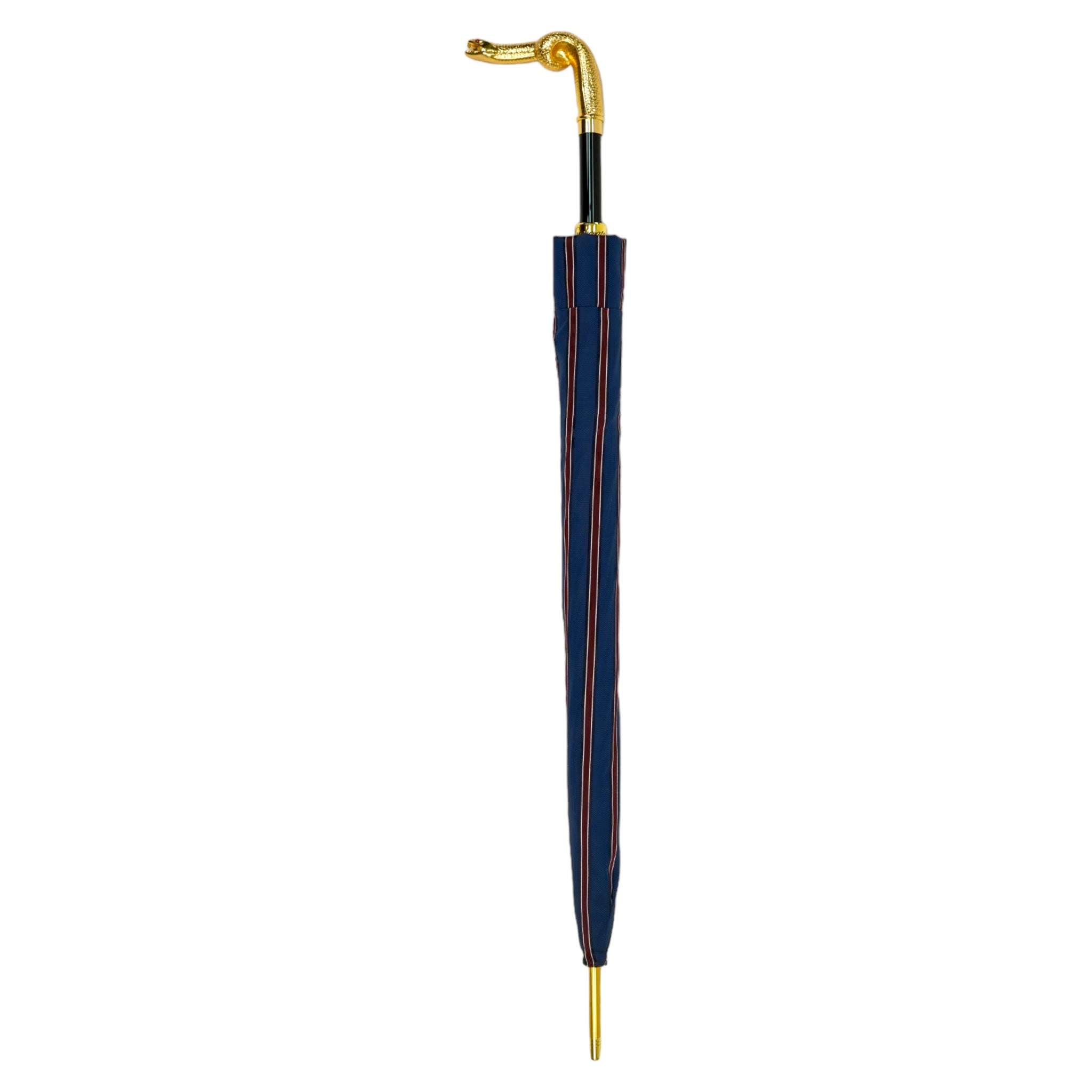 Luxury Blue and Bordeaux Striped Men’s Umbrella with Gold Snake Handle