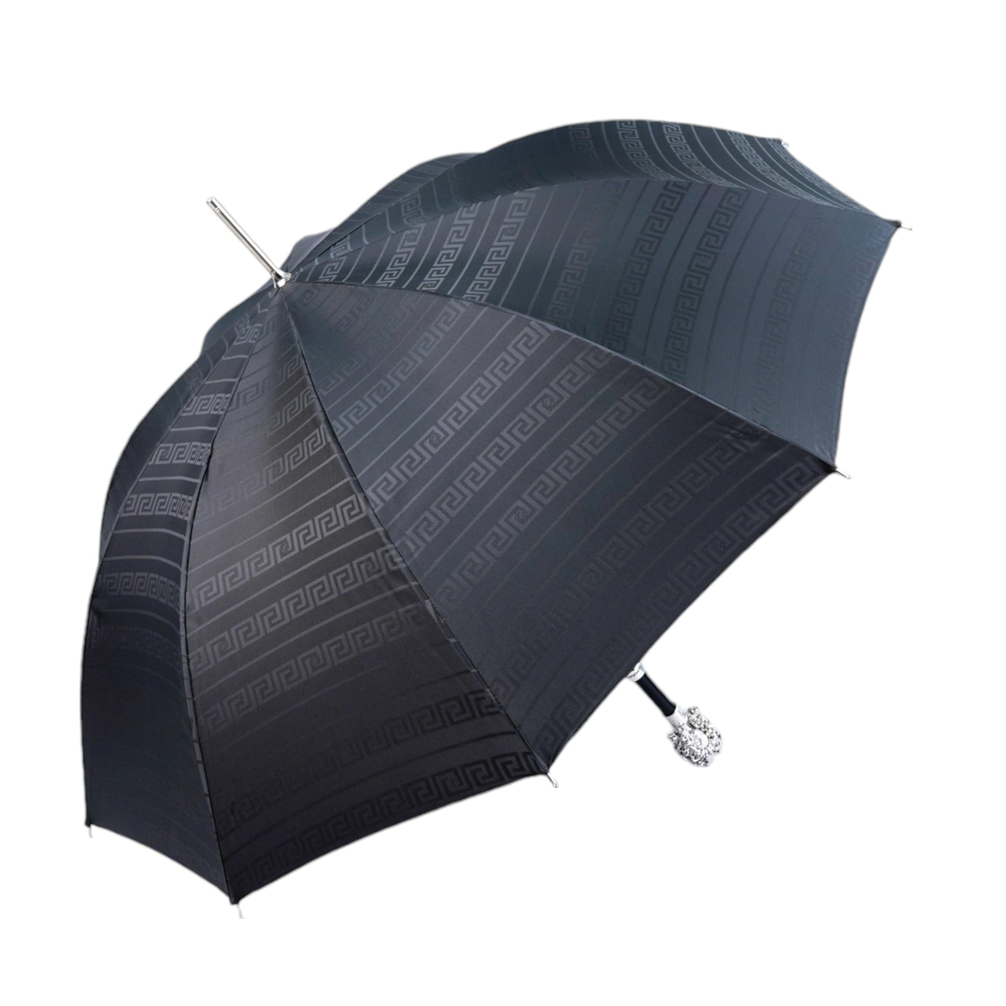 Statement Black Greek Medusa Umbrella with Silverplated 925 Handle