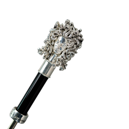 Statement Black Greek Medusa Umbrella with Silverplated 925 Handle