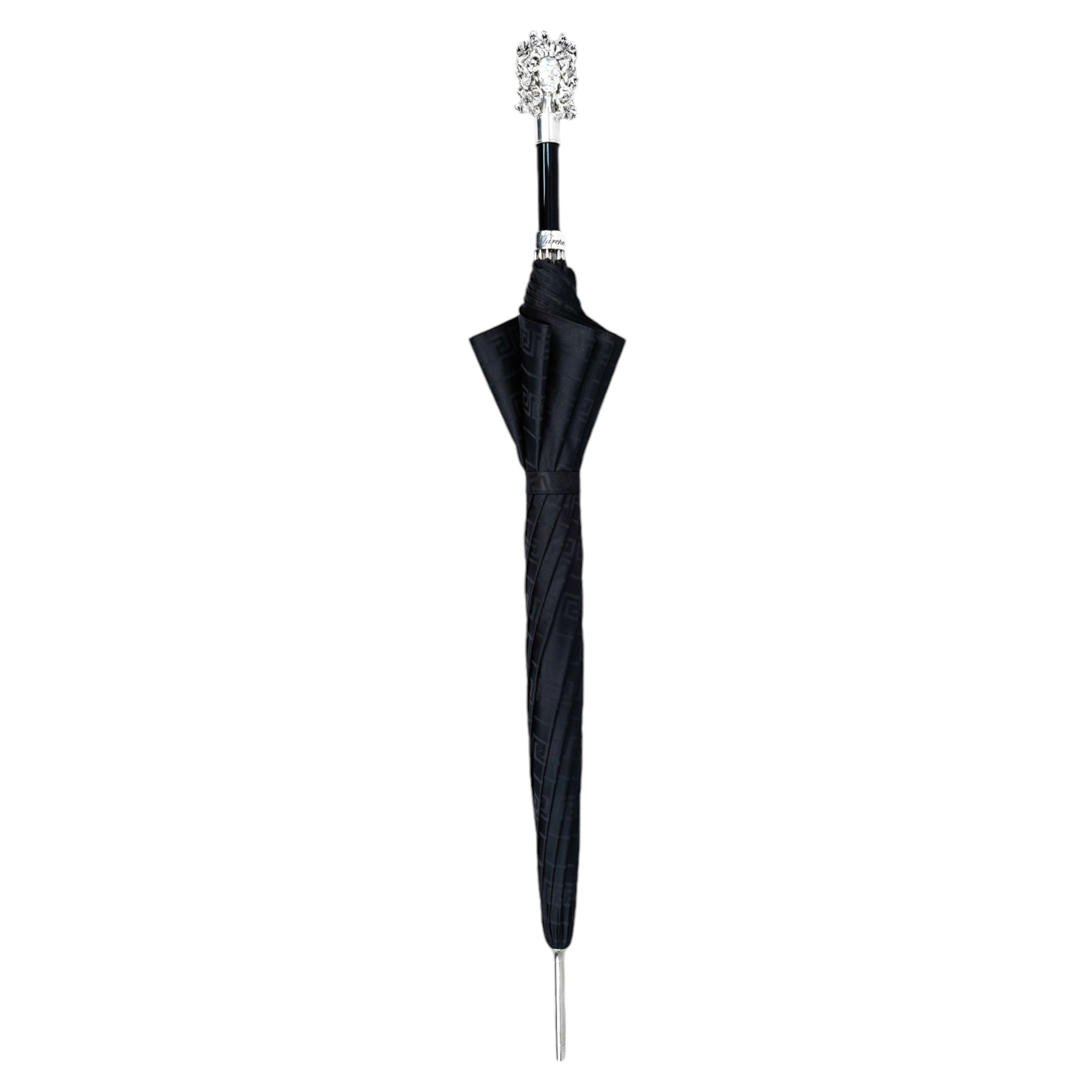Statement Black Greek Medusa Umbrella with Silverplated 925 Handle