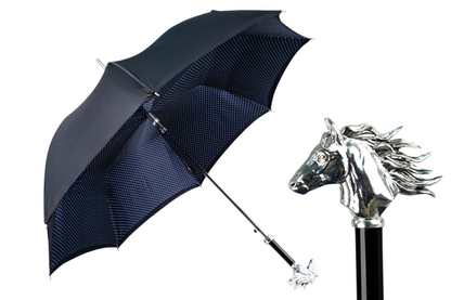 Elegant Polka Dot Men’s Umbrella with Silver-Plated Horse Handle