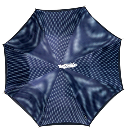 Elegant Polka Dot Men’s Umbrella with Silver-Plated Horse Handle