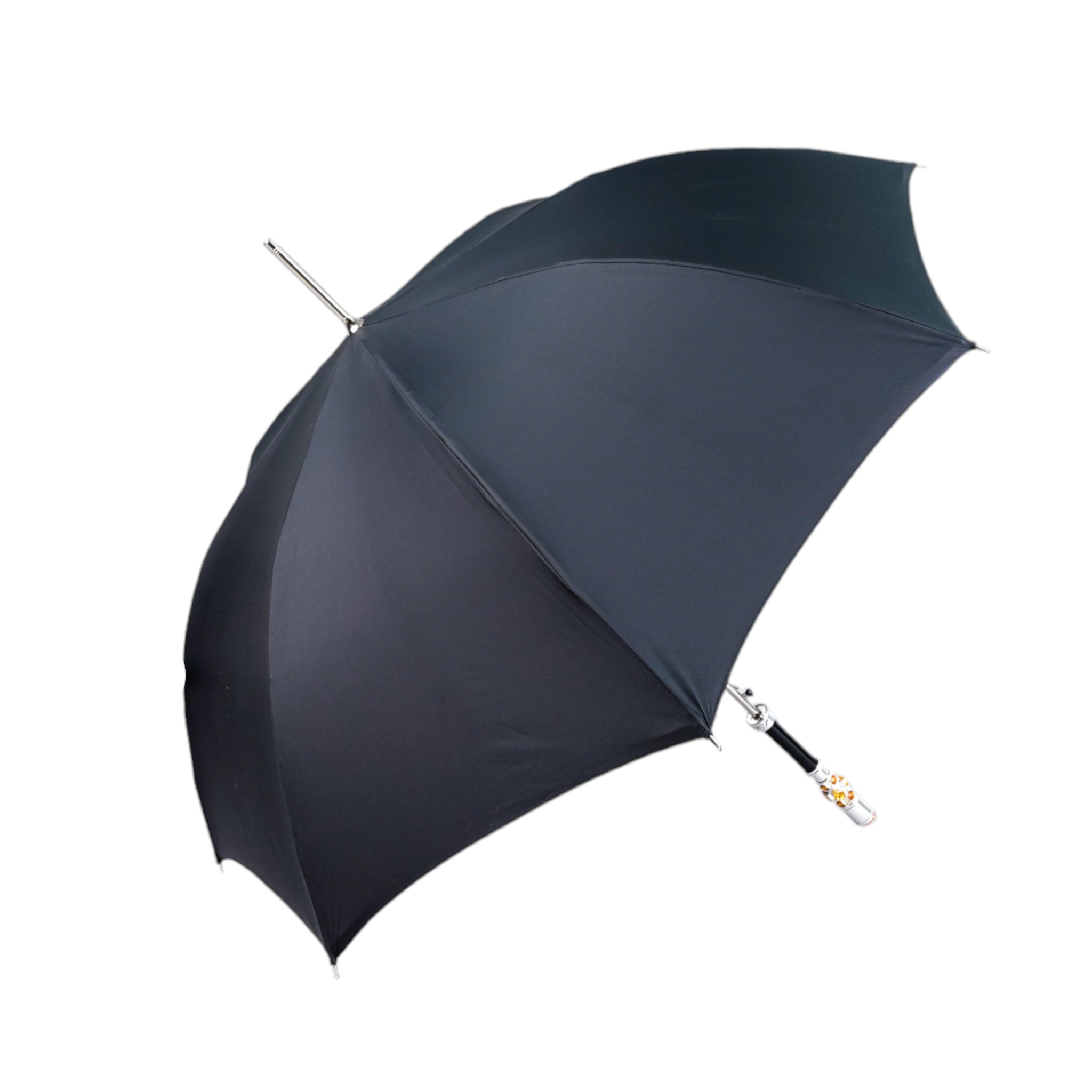 Striped Umbrella with Silver Plated Handle and Topaz Crystal Detailing