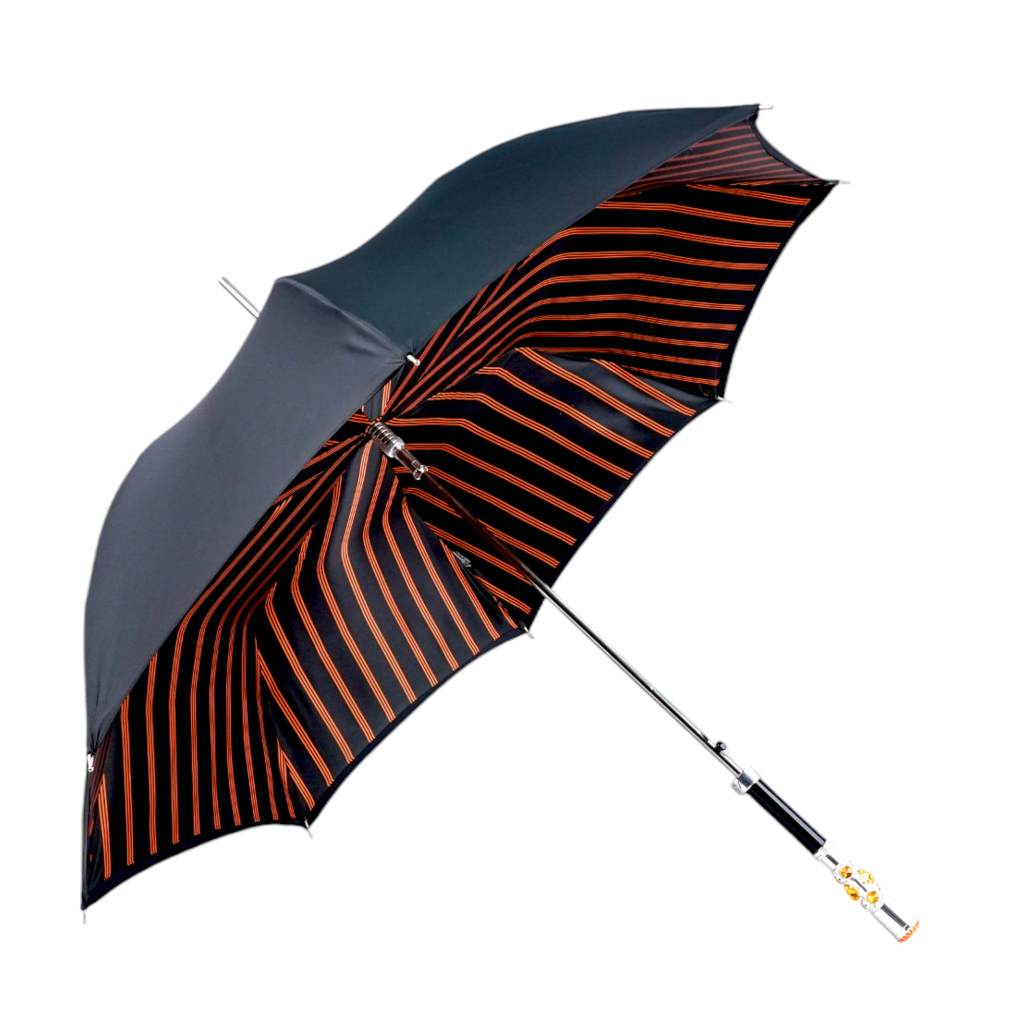 Striped Umbrella with Silver Plated Handle and Topaz Crystal Detailing