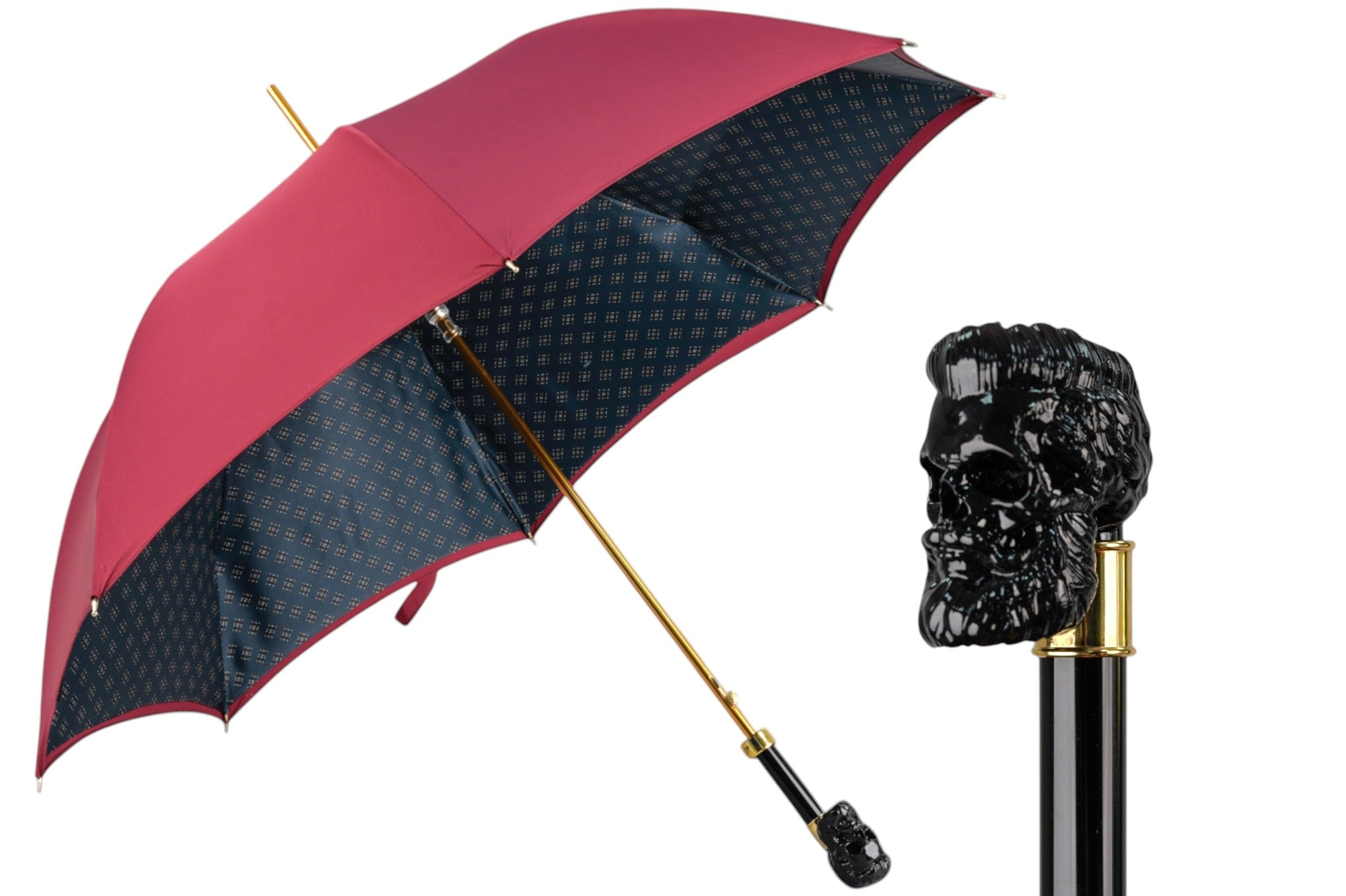 Premium Burgundy Men’s Umbrella with Artisan Skull Handle