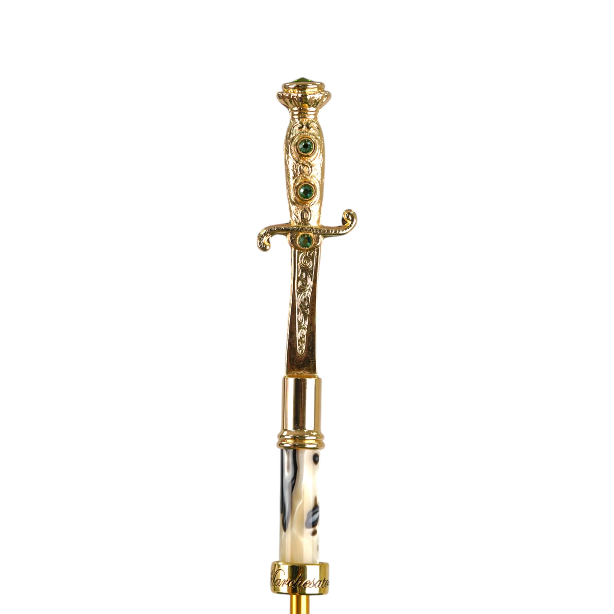 Majestic Green Men's Umbrella with Ornate 24K Gold Sword Handle