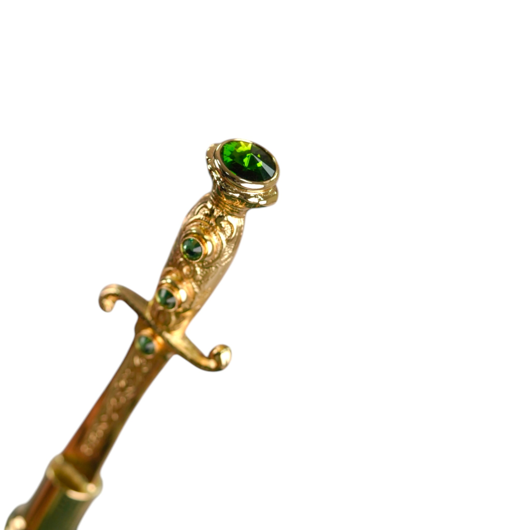 Majestic Green Men's Umbrella with Ornate 24K Gold Sword Handle