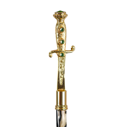 Majestic Green Men's Umbrella with Ornate 24K Gold Sword Handle