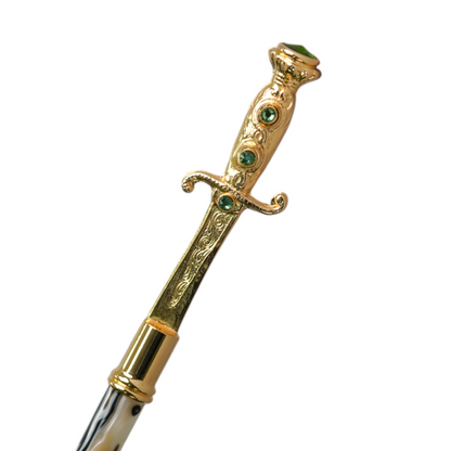 Majestic Green Men's Umbrella with Ornate 24K Gold Sword Handle