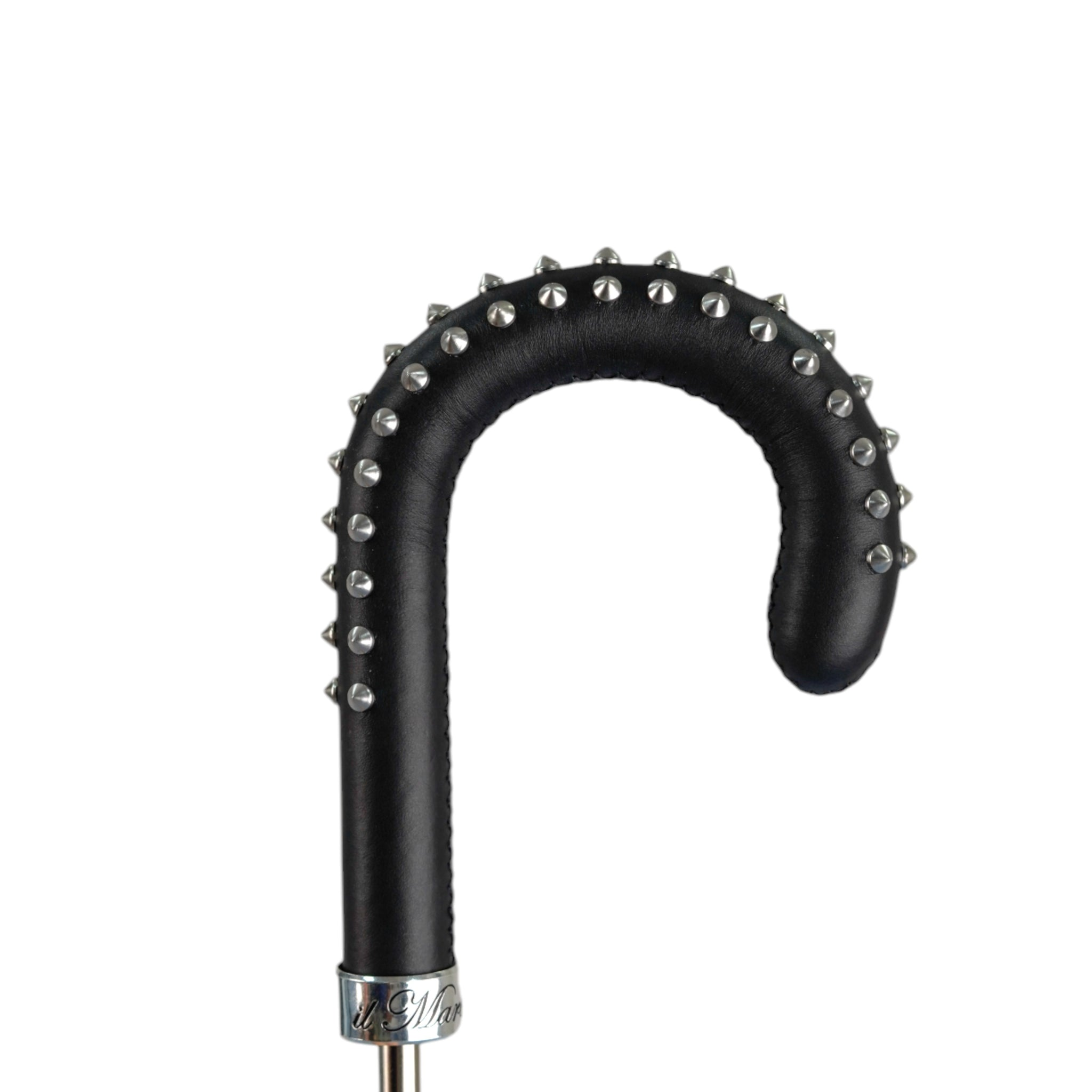 Blue Men's Umbrella with Textured Leather Handle and Studded Detailing