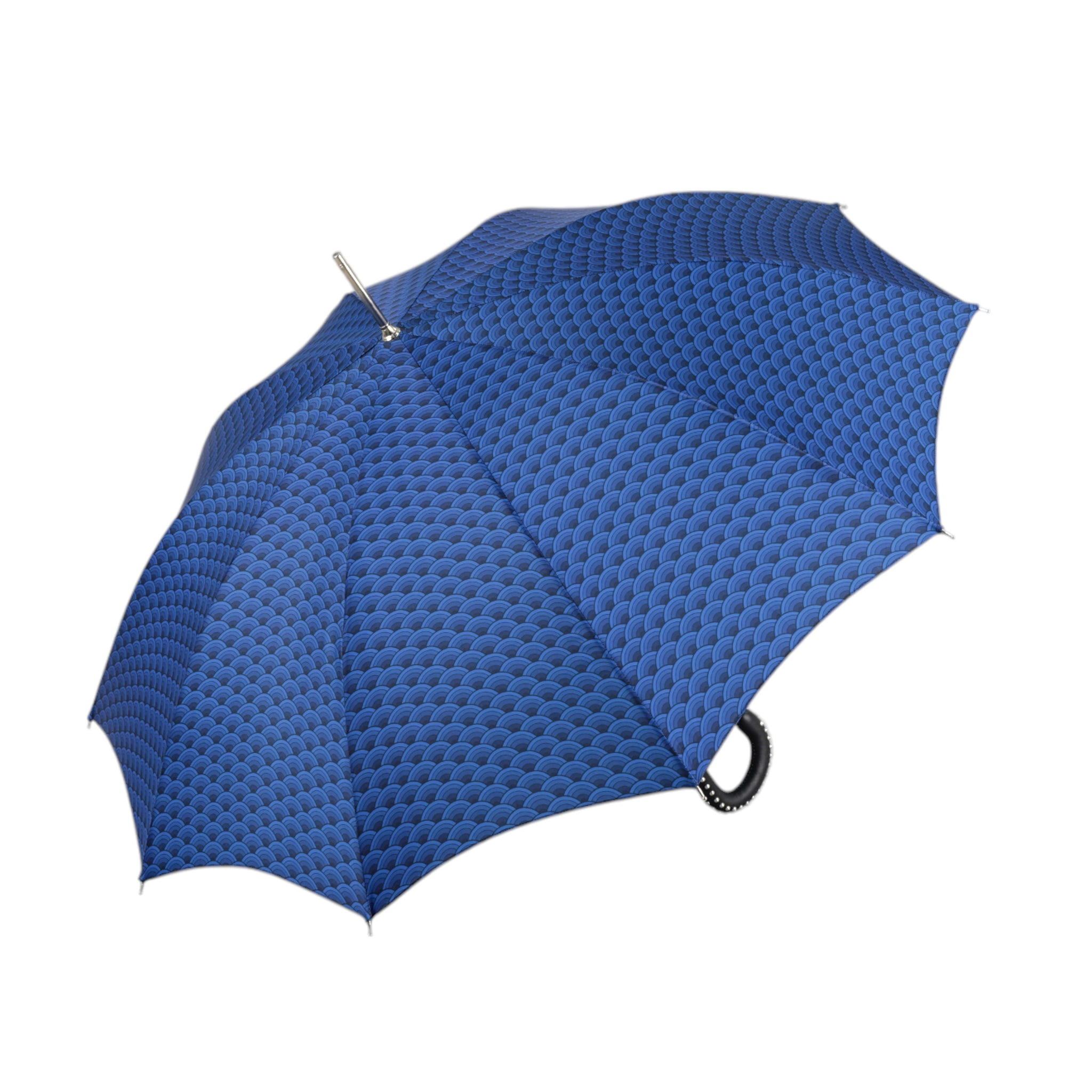 Blue Men's Umbrella with Textured Leather Handle and Studded Detailing
