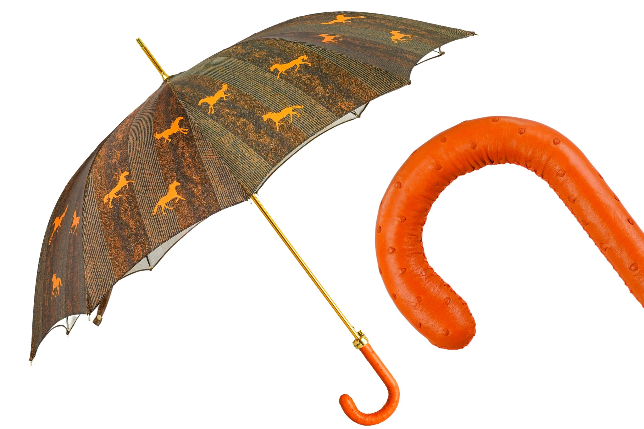 Exclusive Ostrich Leather Handle Horse-Design Umbrella