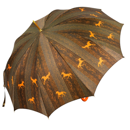 Exclusive Ostrich Leather Handle Horse-Design Umbrella
