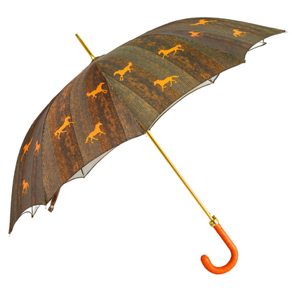 Exclusive Ostrich Leather Handle Horse-Design Umbrella