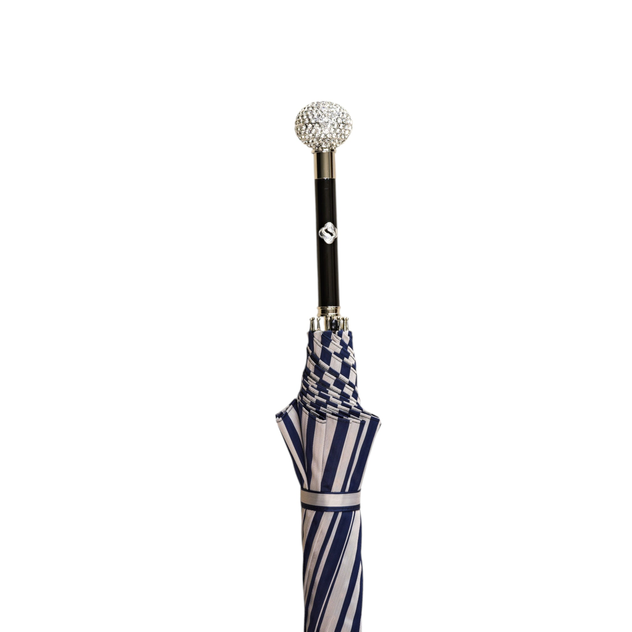 Luxury Striped Umbrella with 925 Silver and Crystal Accents