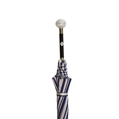 Luxury Striped Umbrella with 925 Silver and Crystal Accents