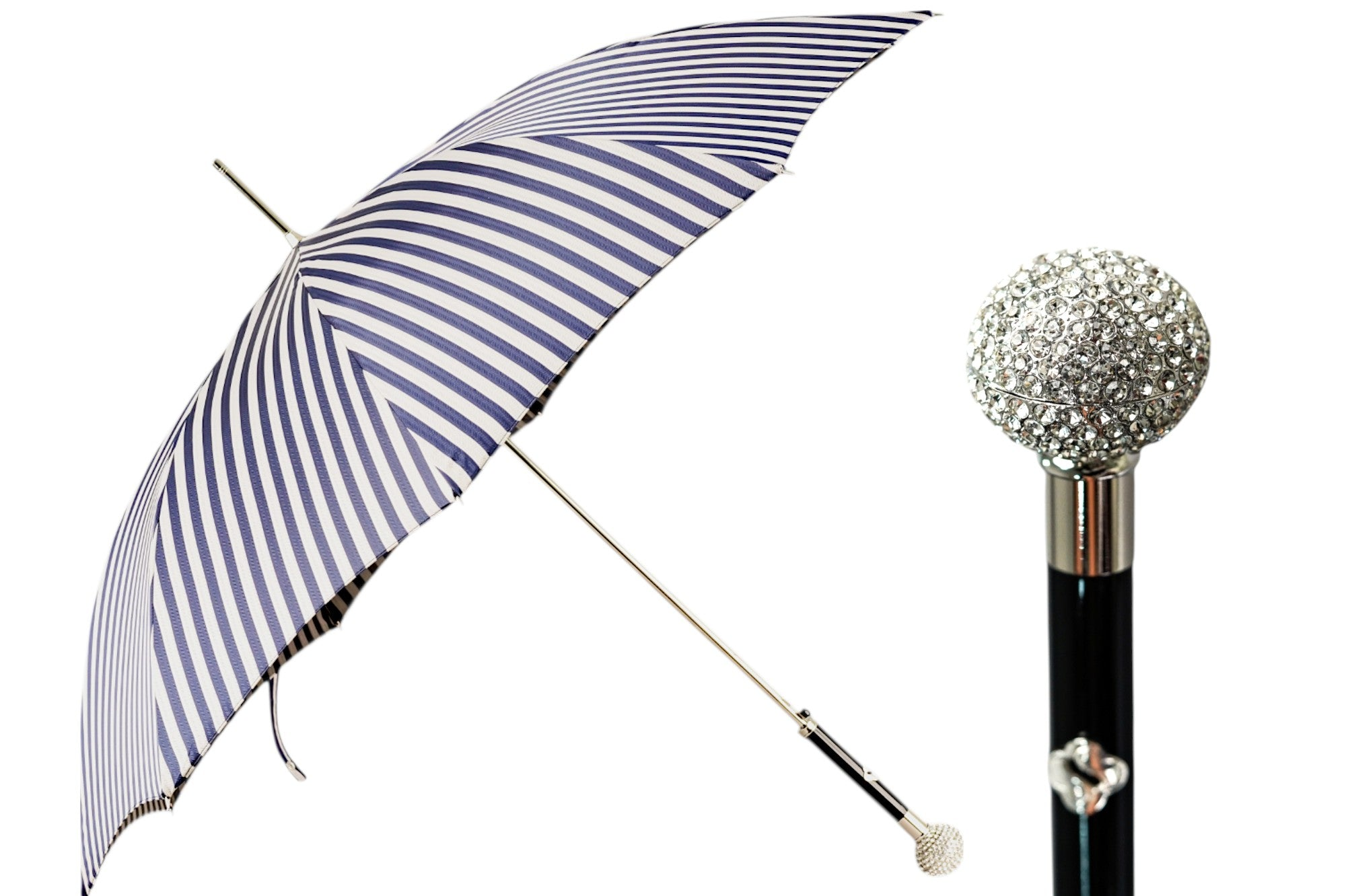Luxury Striped Umbrella with 925 Silver and Crystal Accents