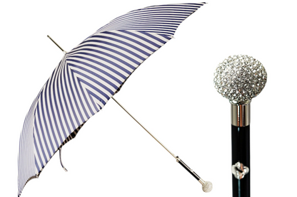Luxury Striped Umbrella with 925 Silver and Crystal Accents
