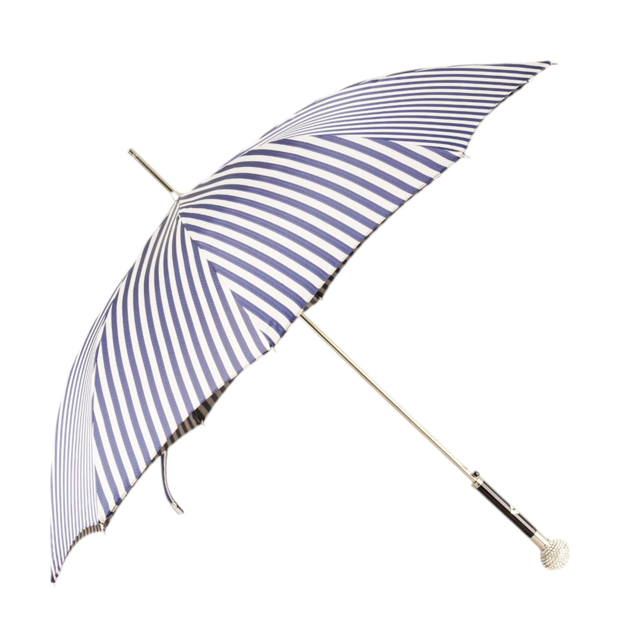 Luxury Striped Umbrella with 925 Silver and Crystal Accents