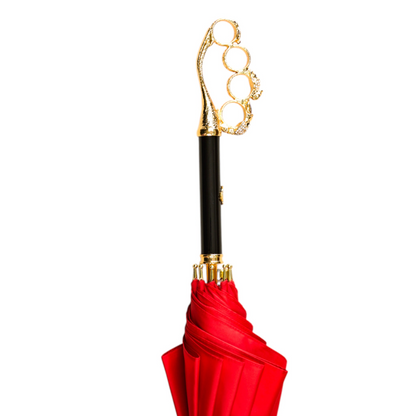 Refined Red Luxury Umbrella with 24K Gold and Crystal Handle