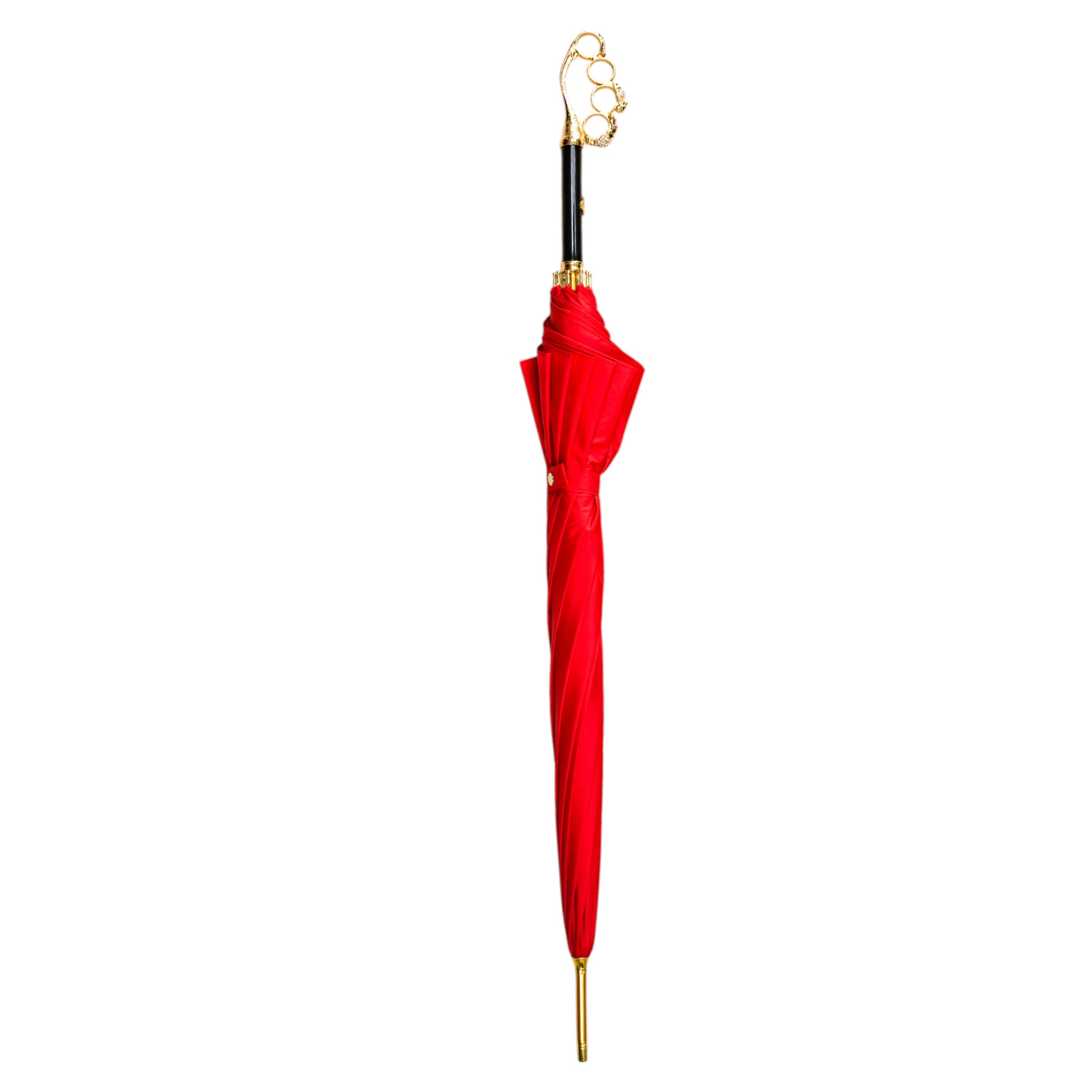 Refined Red Luxury Umbrella with 24K Gold and Crystal Handle