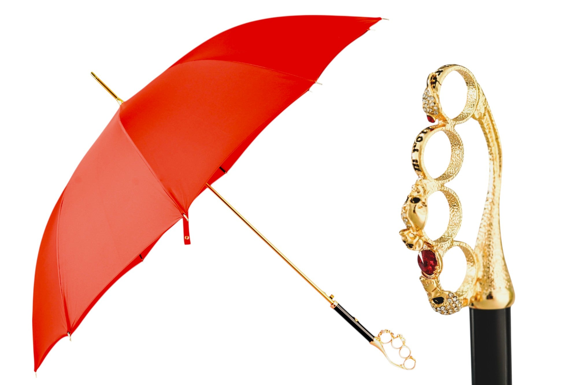 Refined Red Luxury Umbrella with 24K Gold and Crystal Handle