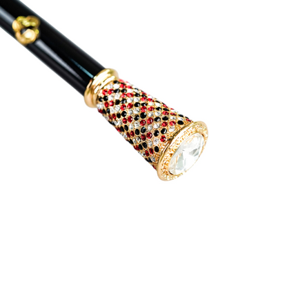 Elegant Black Greca Umbrella with Crystal-Set Gold Handle