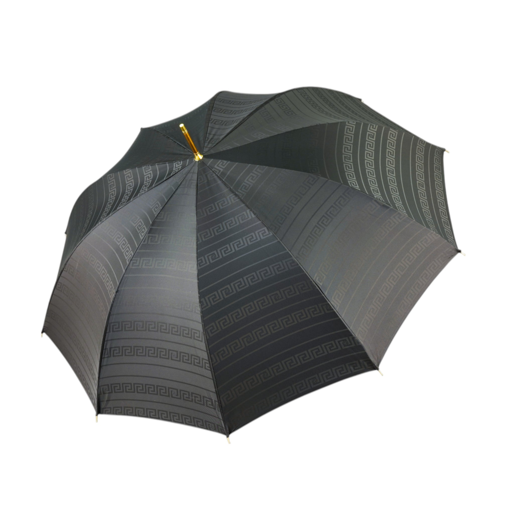 Elegant Black Greca Umbrella with Crystal-Set Gold Handle