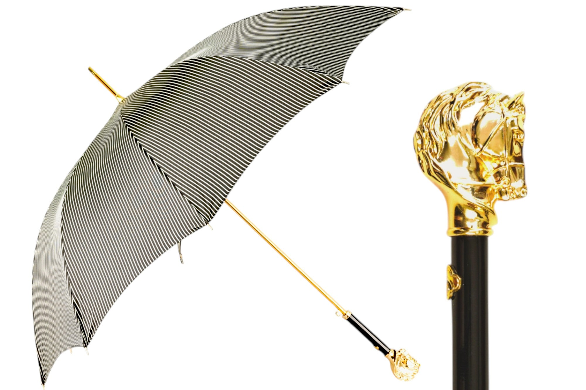 Exquisite 24K Gold Horse Handle Black Striped Gentleman’s Umbrella