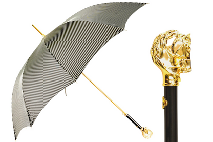 Exquisite 24K Gold Horse Handle Black Striped Gentleman’s Umbrella