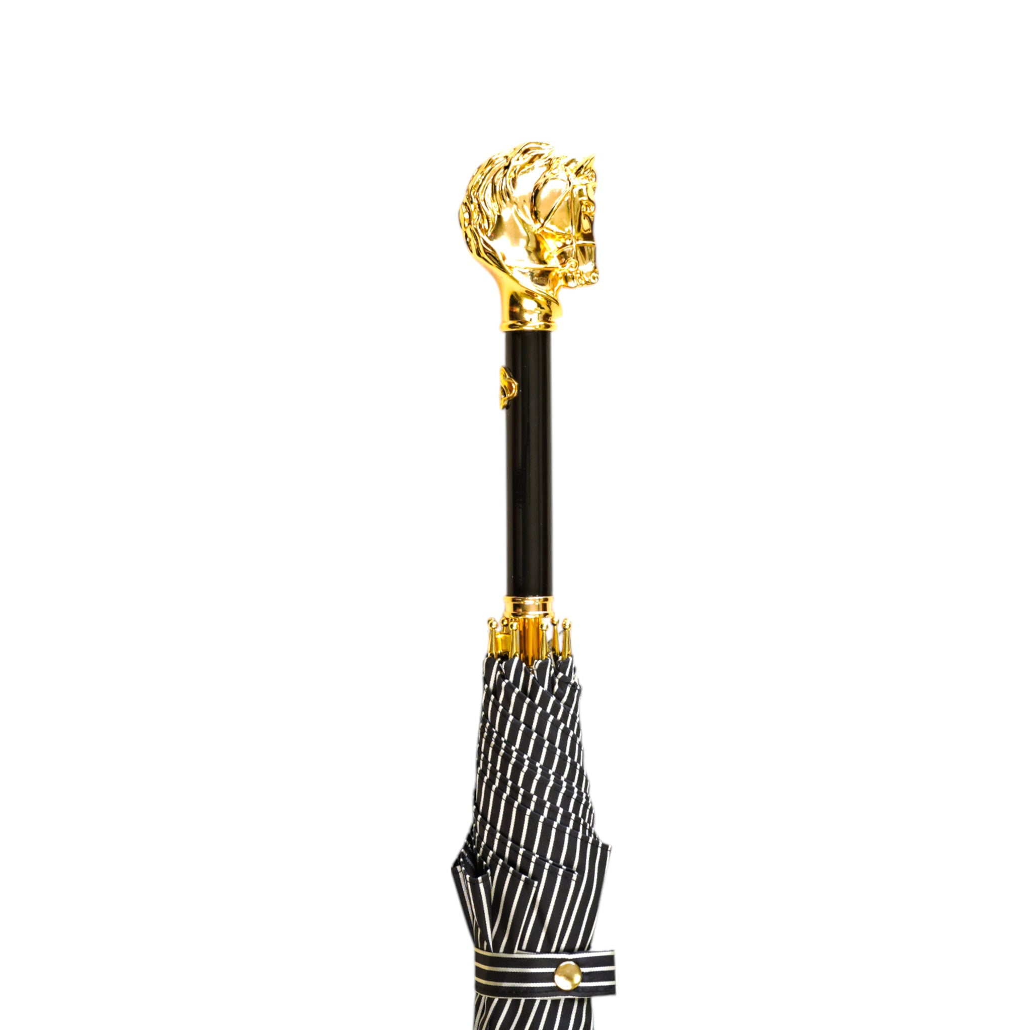 Exquisite 24K Gold Horse Handle Black Striped Gentleman’s Umbrella