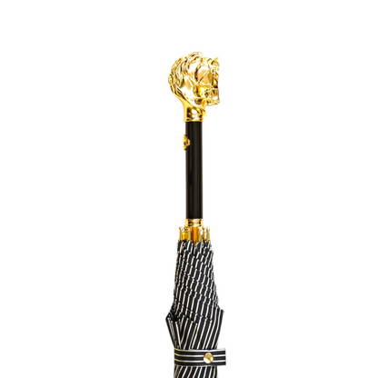 Exquisite 24K Gold Horse Handle Black Striped Gentleman’s Umbrella