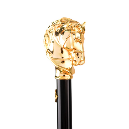 Exquisite 24K Gold Horse Handle Black Striped Gentleman’s Umbrella