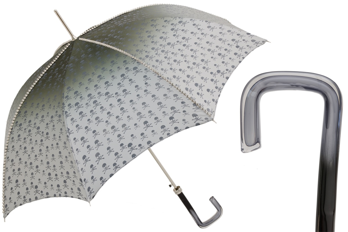 Studded Grey Skull Print Umbrella – Automatic, Acetate Handle