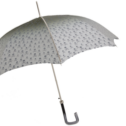 Studded Grey Skull Print Umbrella – Automatic, Acetate Handle