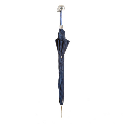 Handmade Navy Umbrella with Studded Canopy and Silver Skull Handle