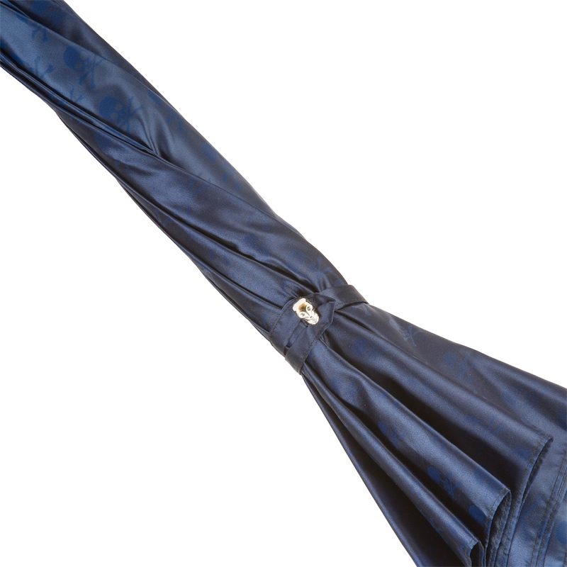 Handmade Navy Umbrella with Studded Canopy and Silver Skull Handle