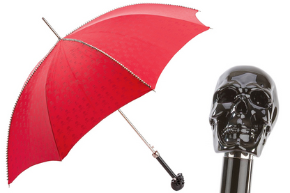 Red Umbrella with Studs and Black Skull Handle – Automatic Opening
