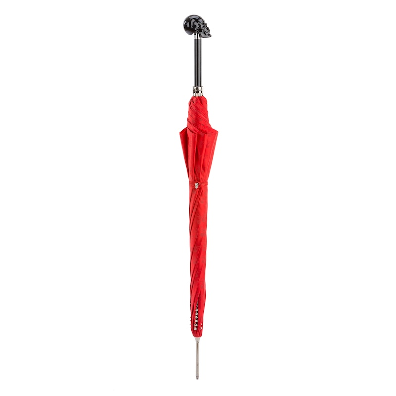 Red Umbrella with Studs and Black Skull Handle – Automatic Opening
