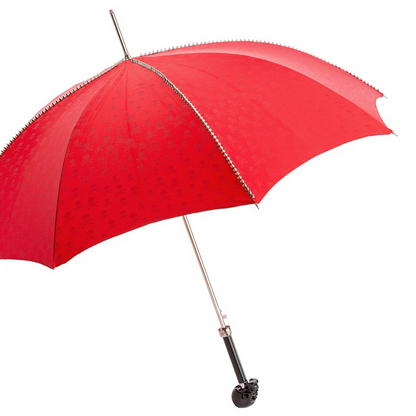 Red Umbrella with Studs and Black Skull Handle – Automatic Opening