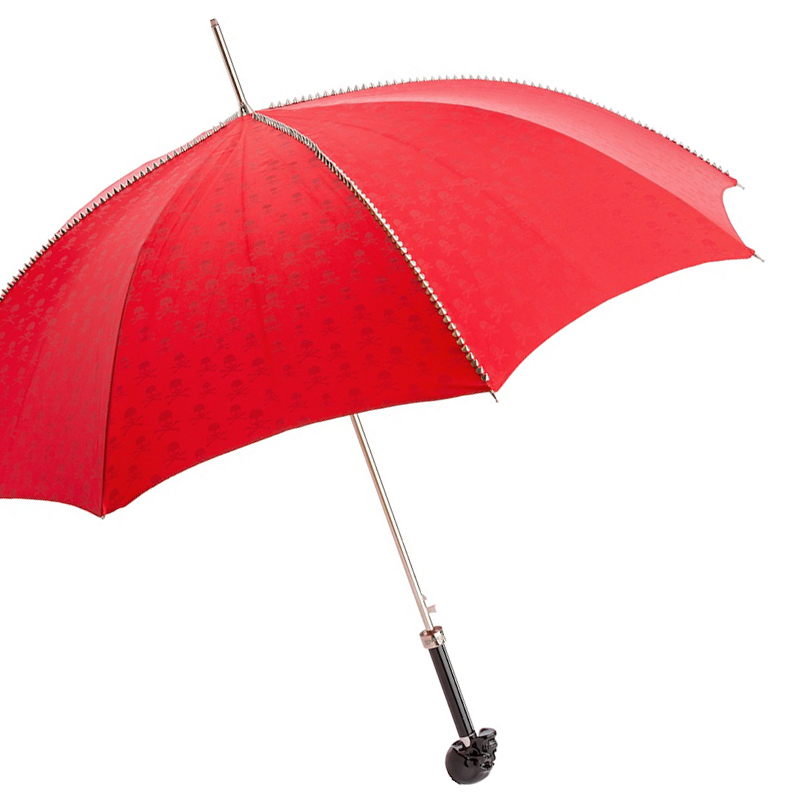 Red Umbrella with Studs and Black Skull Handle – Automatic Opening