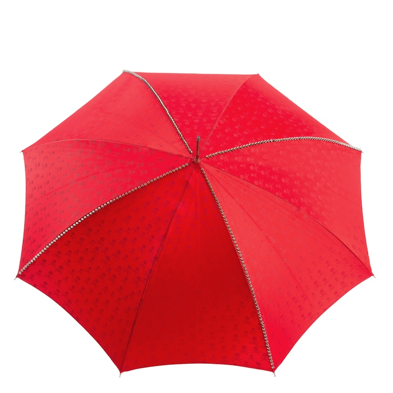 Red Umbrella with Studs and Black Skull Handle – Automatic Opening