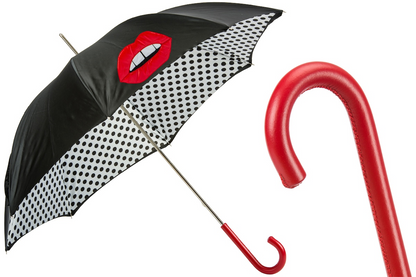 Unique Mouth Double Cloth Umbrella with Polka Dots Interior