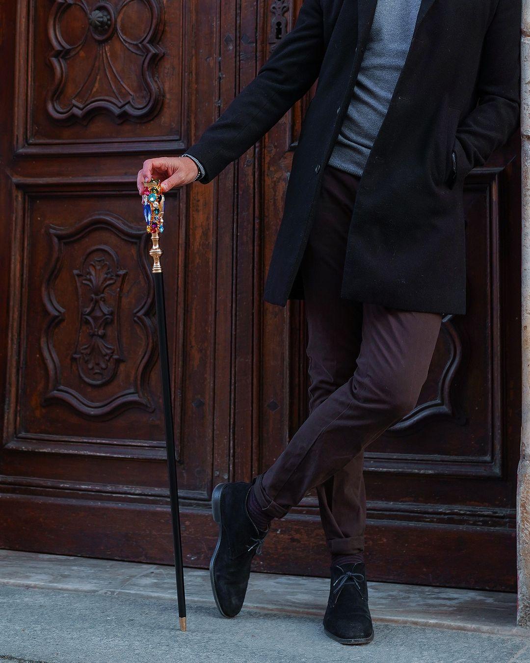 Luxury 24K Gold Walking Cane with Crystals – Handmade in Italy