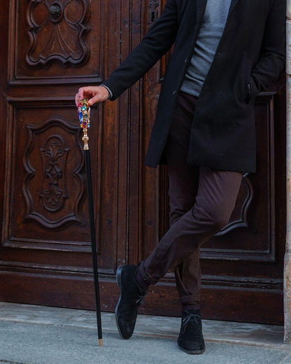 Luxury 24K Gold Walking Cane with Crystals – Handmade in Italy