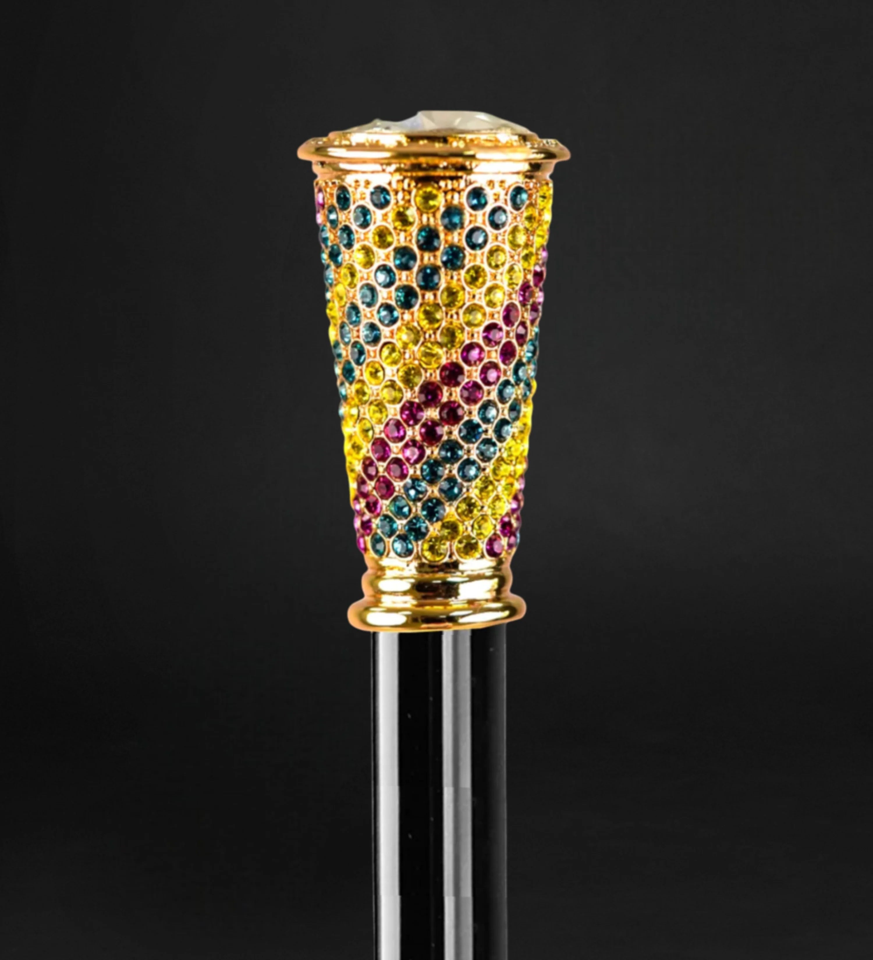 Color Symphony Walking Cane – 24K Gold Handle with Multicolor Crystals
