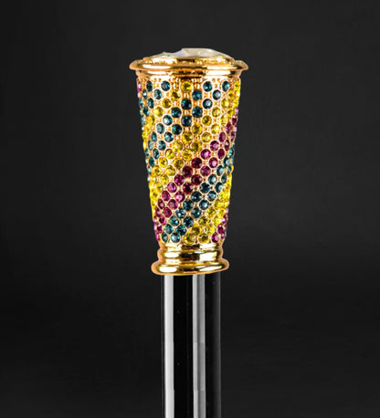 Color Symphony Walking Cane – 24K Gold Handle with Multicolor Crystals