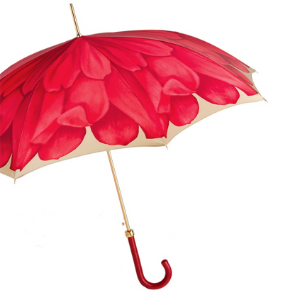 Unique Luxury Red Dahlia Umbrella – Handmade in Italy